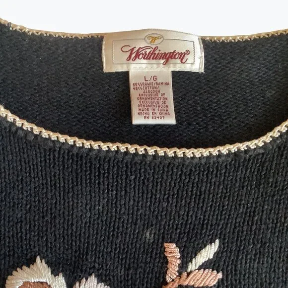 Vintage Worthington Sweater Women's Size Large Floral - Picture 7 of 8